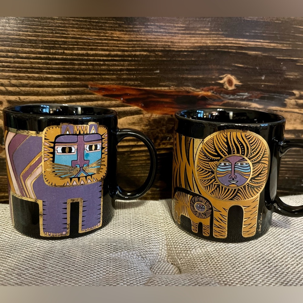 Vintage lion family Laurel Burch mugs